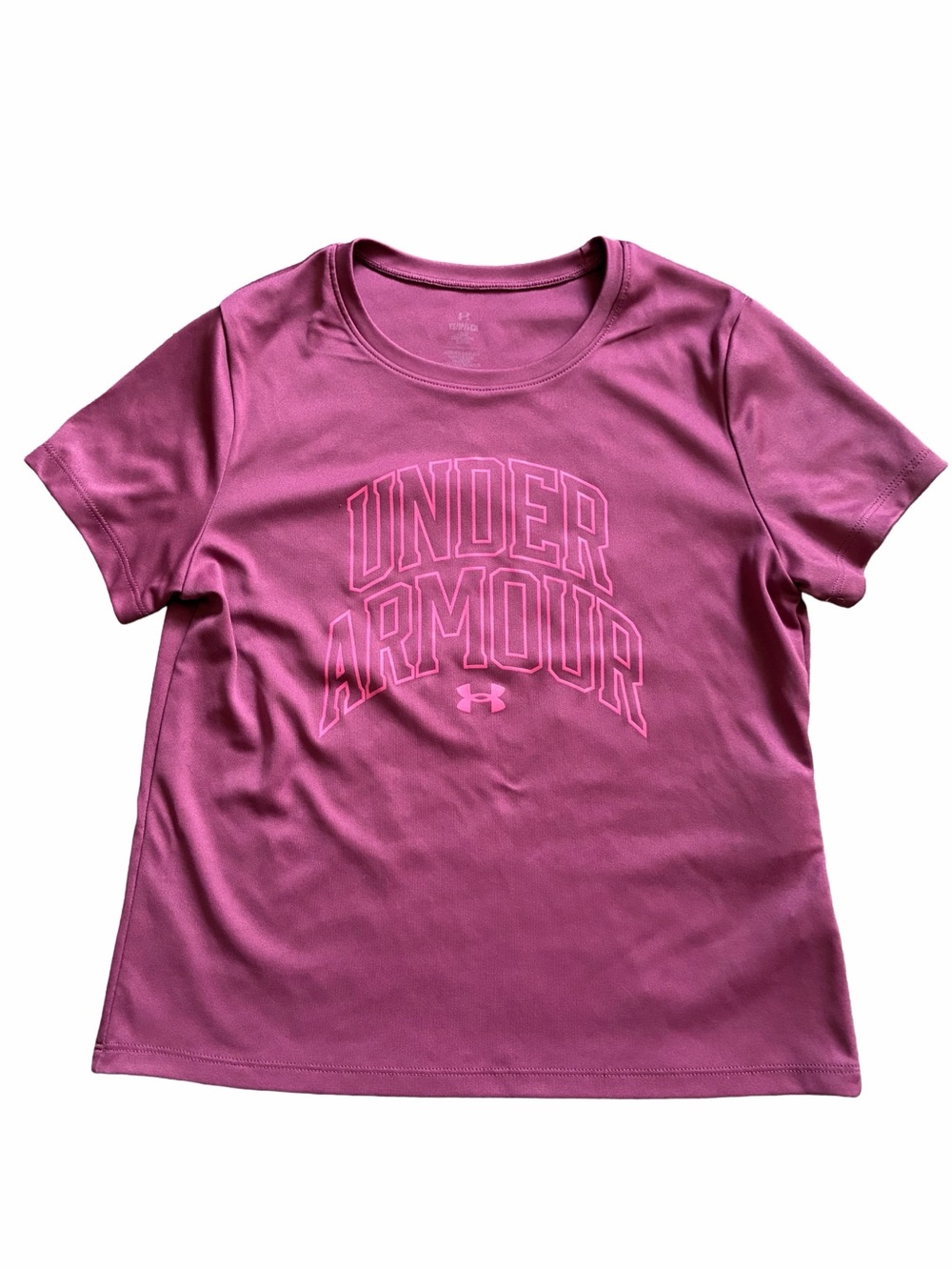 Under Armour Tech Varsity Graphic Youth Girls T-Shirt Dk Pink Size Youth Small